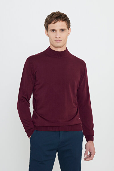 AC&Co / Altınyıldız Classics Бордовий стандартний фіт-светр з напіврибальським коміром