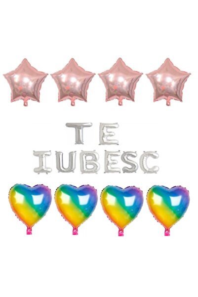 Domi Party & Gifts Set de 16 baloane folie I LOVE YOU argintii , inimioare cu...