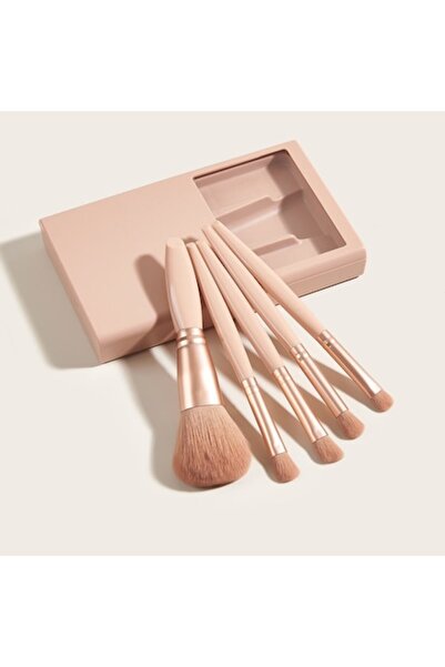 Domi Party & Gifts Set 5 Pensule de Machiaj cu Peri Moi,Domi Party & Gifts®,Suport pentru Depozitare si Oglinda,Roz Pal