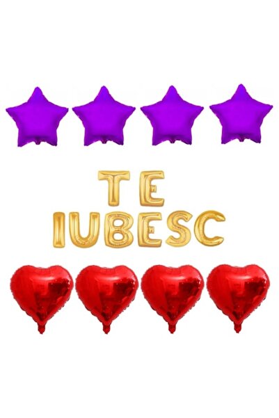 Domi Party & Gifts Set de 16 baloane folie I LOVE YOU aurii , inimioare roșii...