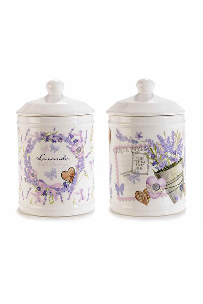 Decorer Set of 2 decorative ceramic jars Lavender 11.5x19 cm