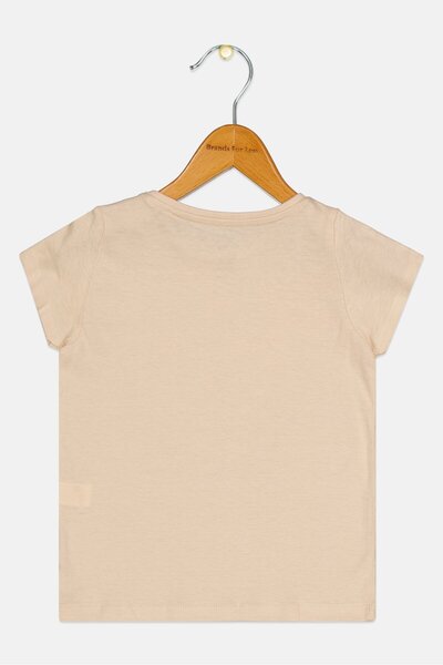 Sinsay Toddlers Girl Crew Neck Short Sleeve Graphic Print T-Shirt, Beige