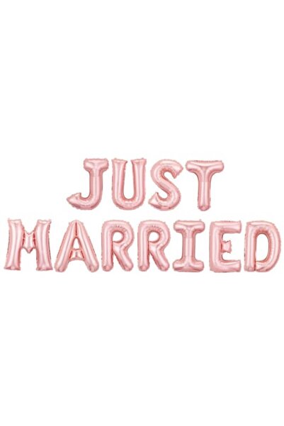 Danex Foil Balloon Set 'Just Married' Letters 40 cm, Pink, Includes Straw, String & Adhesive