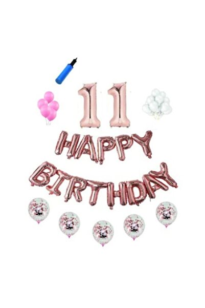 Domi Party & Gifts Set baloane Happy Birthday , 11 ani, rose gold, 41piese,