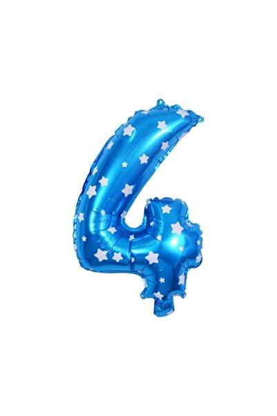 Danex Metallic Foil Number Balloon, Star Print, 80 cm, Blue, Number 4