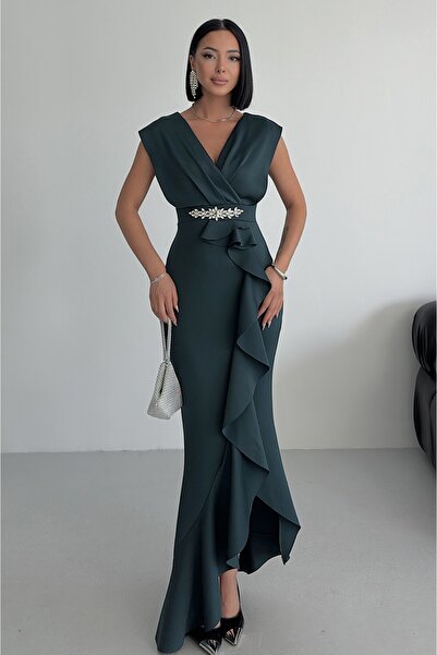 ALFUDO Moda Collection Rochie de seară gri din țesătură scuba pentru femei, c...