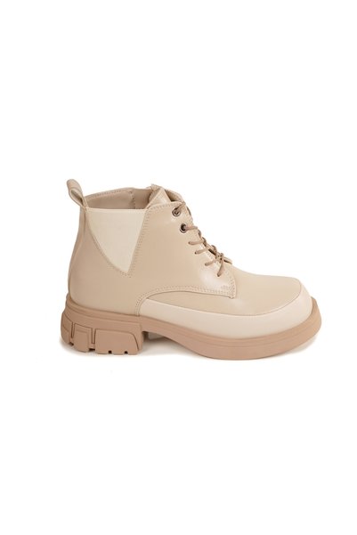 Eray Women's Beige Zippered Lace-Up Short Boots