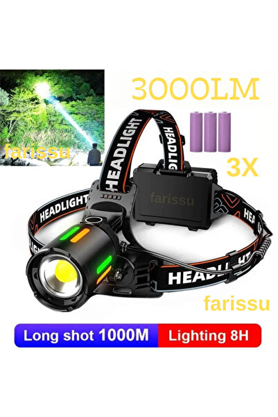farissu Alaska Profesyonel 30W Lazer LED Şarjlı Kafa Lambası | 1 KM Menzil | Zoom + Powerbank Özellikli