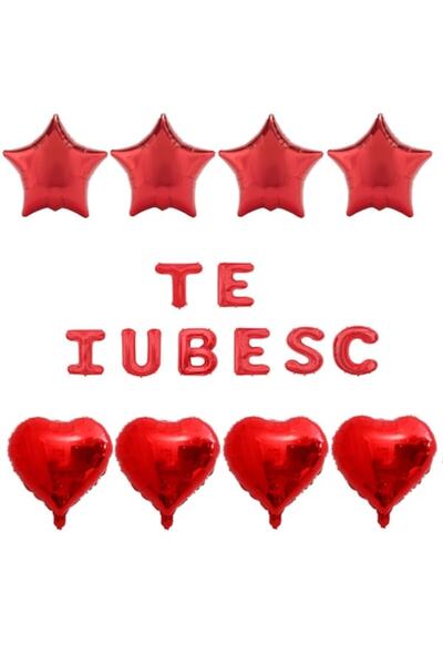 OEM Set de 16 baloane folie „TE IUBESC” - inimioare roșii și steluțe