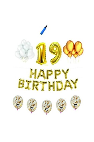 Domi Party & Gifts Set de baloane La mulți ani, 19 ani, aurii, 41 de bucăți,