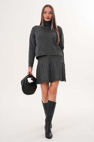 ŞİMAL Women's Turtleneck Skirted Knitwear Set 255173 -