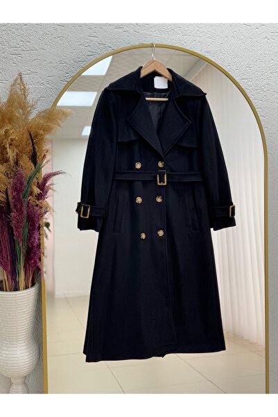 BENAHOLL معطف بيليلا بـ 6 أزرار مع تفاصيل على أطراف الأكمام وحزام - EN2141 أسود