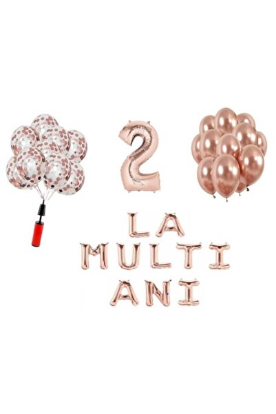 OEM Set baloane, 32 piese, litere „La Multi Ani”, număr folie 101 cm, auriu roz