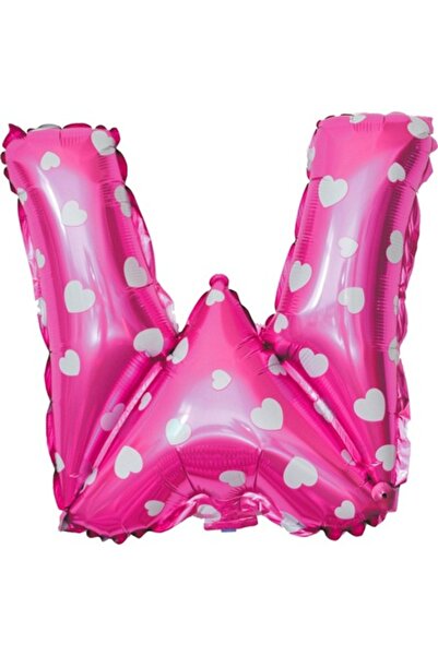 Danex Metallic Foil Balloon Letter W, 40 cm, Pink, Hearts Print
