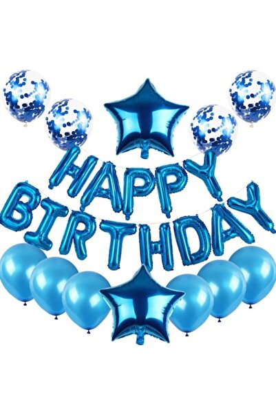 Danex Happy Birthday foil & latex balloon set (12 pcs), 40cm, Blue