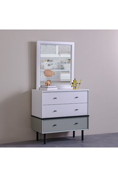Danube Home Petra 3-Drawer Dresser with Mirror - White & Grey, Engineered Wood, Stylish Bedroom Storage