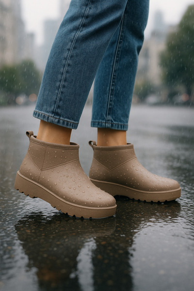 Beyond Γυναικείες μπότες βροχής από αδιάβροχο φαιλόν σε σκούρο μπεζ με επένδυ...