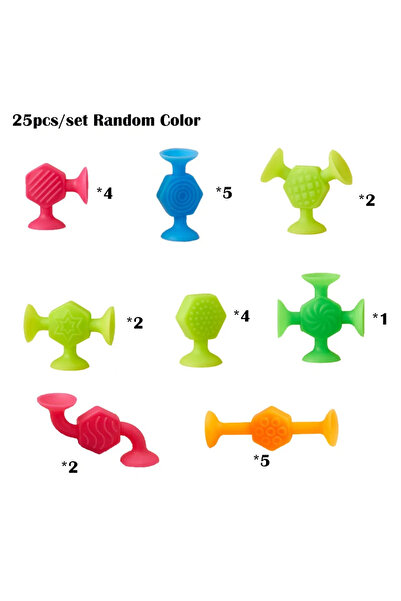 Choice random color 25pcs Textured Suction Cup Toys, Stacking Construction Suckers Building Set for Kids, P