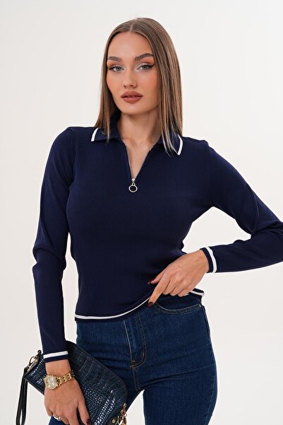 ŞİMAL Women's Polo Neck Zipper Detailed Sweater 255096 -