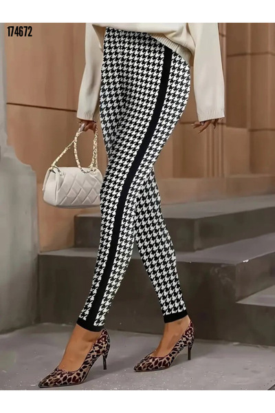 Modayakamoz Yeni Sezon Kadın Yüksek Bel Desenli Yırtmaçlı Dalgıç Kumaş Tayt Pantolon