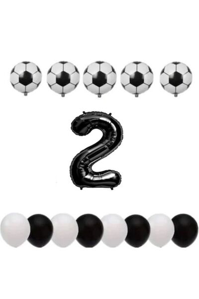 OEM Set 14 baloane, ESB, aniversare 2 ani, temă fotbal, număr folie 100 cm, f...