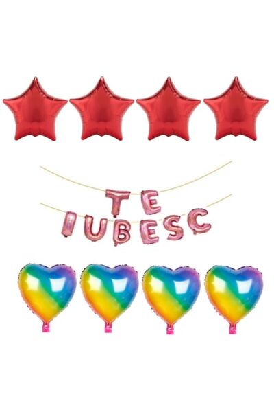 Domi Party & Gifts Set de 16 baloane folie I LOVE YOU auriu roz , inimioare c...