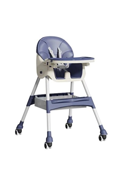 Danex Flippy Baby & Child High Chair, Foldable, Adjustable Tray, Wheels, Faux Leather, Blue