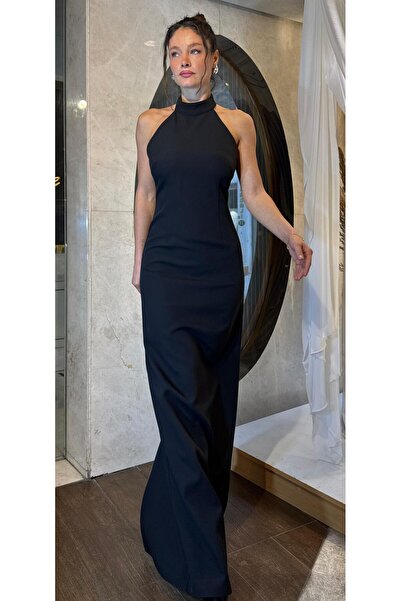 SpringStore Siyah Halter Yaka Abiye