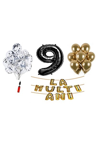 OEM Комплект балони, 32 броя, 'La Multi Ani', фолио номер 101 см, черни