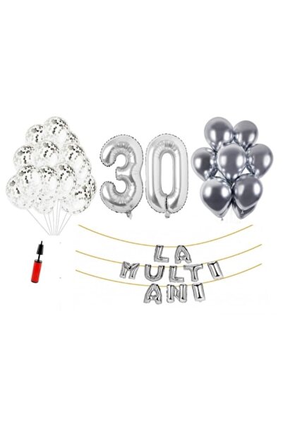 OEM Set de 33 de baloane, aniversare 30 de ani „La Multi Ani”, numere folie 1...