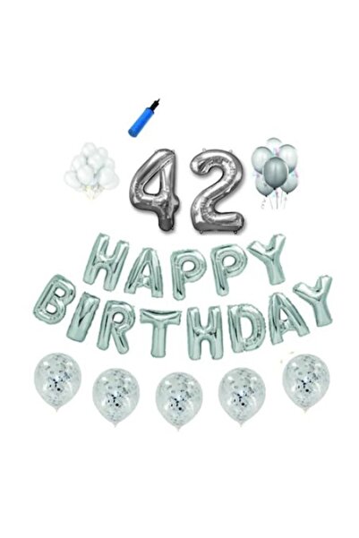 Domi Party & Gifts Set baloane Happy Birthday , 42 ani, argintiu