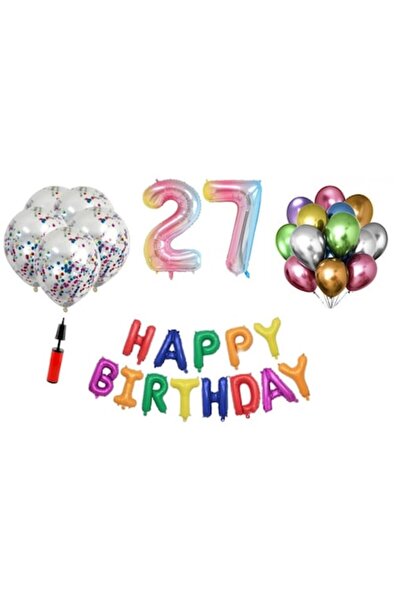 OEM Set of 36 balloons - Happy Birthday 27th anniversary - foil number 100 cm - rainbow