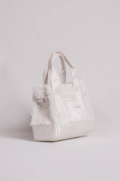 CANTACOMBINE Women's Plush Crossbody Mini Tote Bag White