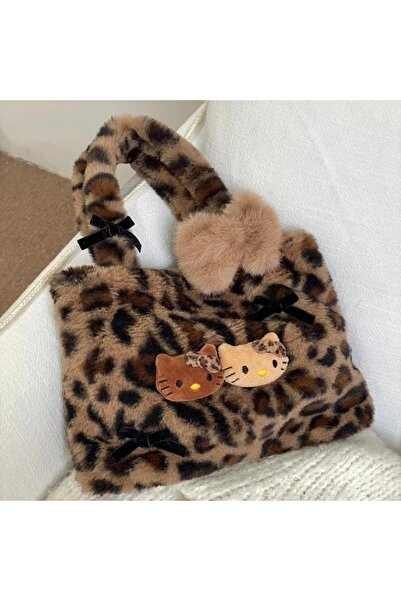 Miniso حقيبة يد هيلو كيتي - حقيبة يد هيلو كيتي مطبوع بنقشة الفهد من حقبة الأل...