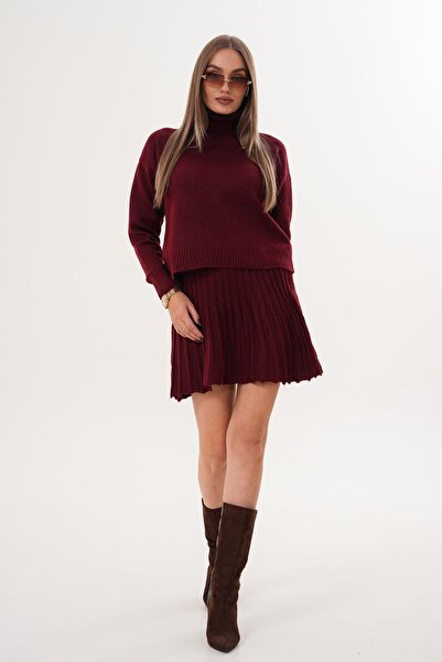 ŞİMAL Women's Turtleneck Skirted Knitwear Set 255173 -