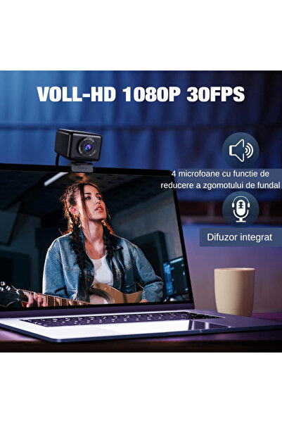 Emmett London EMEET-Jupiter Webcam, Smart AI FaceDetection, 4 Microphone, 1080P/30 fps, 96°, AutoLight Correction,