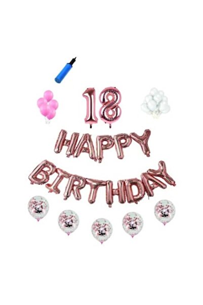 Domi Party & Gifts Set baloane Happy Birthday , 18 ani, rose gold, 41 piese,