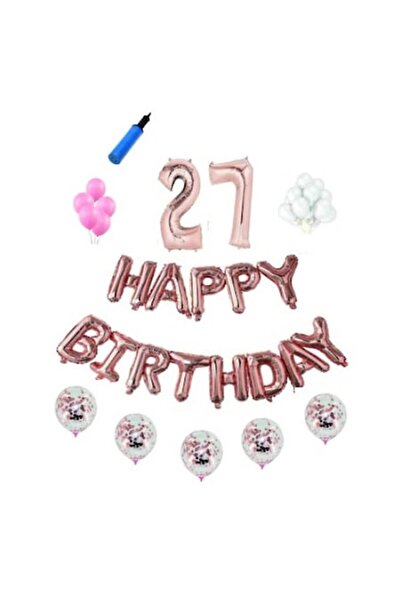 Domi Party & Gifts Set baloane Happy Birthday , 27 ani, rose gold, 41 piese,