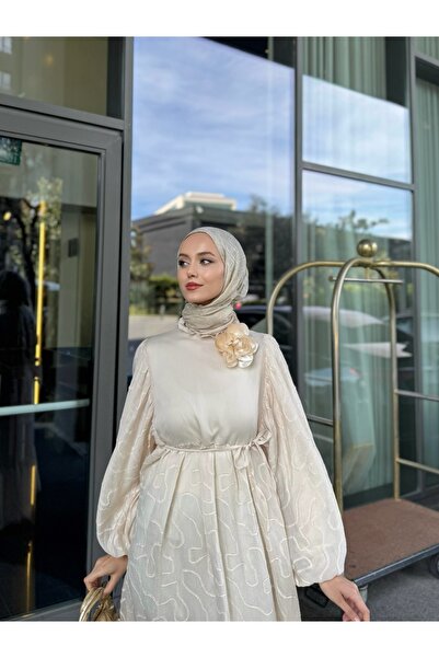 FUSHYA Gül Detaylı Balon Kol Elbise