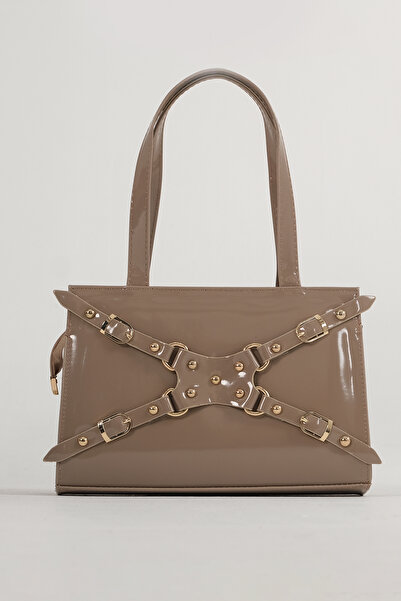 CANTACOMBINE Γυναικεία λουστρίνι τσάντα ώμου Mink