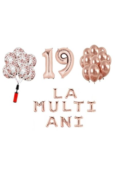 OEM Set de baloane, 33 de piese, aniversare 19 ani „La Multi Ani”, numere fol...