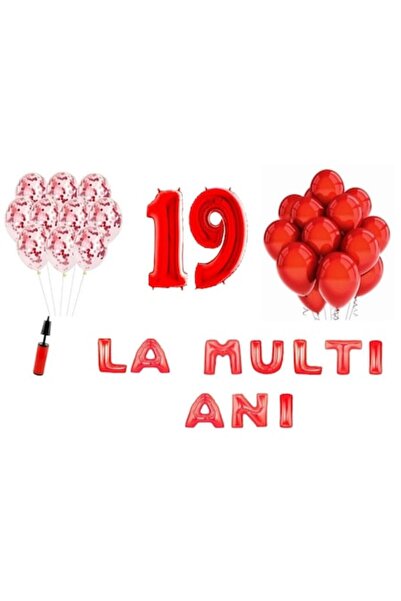 OEM Set de 33 de baloane, La mulți ani aniversare 19 ani, numere folie 100 cm...