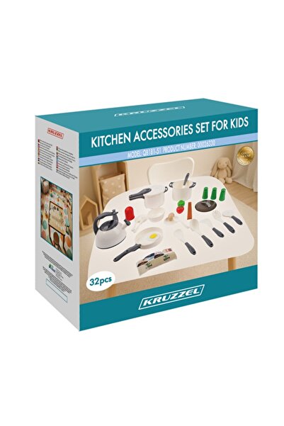 KRUZZEL Set bucatarie pentru copii , 32 piese, oale, tigai, ustensile si accesorii de joaca,cadou interactiv