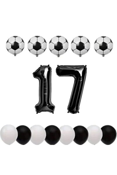 OEM Set de 15 baloane ESB - aniversare de 17 ani, temă fotbal, număr folie 10...