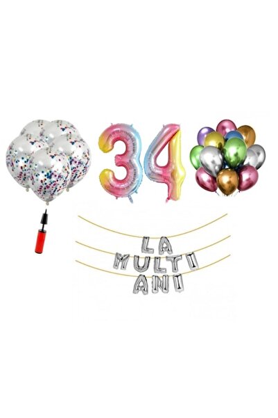 Domi Party & Gifts Set 33 baloane, Domi Party & Gifts, La mulți ani 34 de ani...