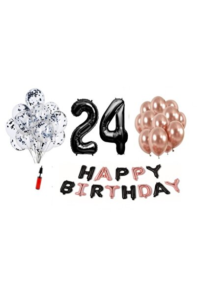 Domi Party & Gifts Set 36 baloane , Happy Birthday negru/rose gold aniversare...