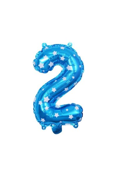 Danex Metallic Foil Number Balloon, Star Print, 80 cm, Blue, Number 2