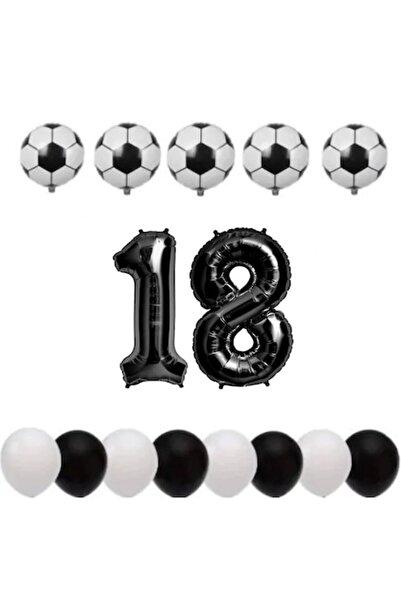 OEM Set de 15 baloane - aniversare 18 ani, temă fotbal, număr folie 100 cm, f...