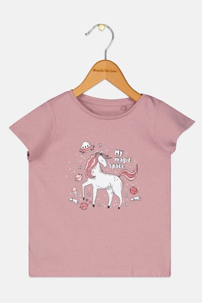 Sinsay بلوزة بأكمام قصيرة بطبعة جرافيكية للبنات الصغار، لون أرجواني