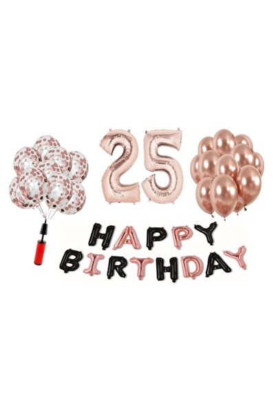 Domi Party & Gifts Set 36 baloane , Happy Birthday rose gold/negru aniversare...